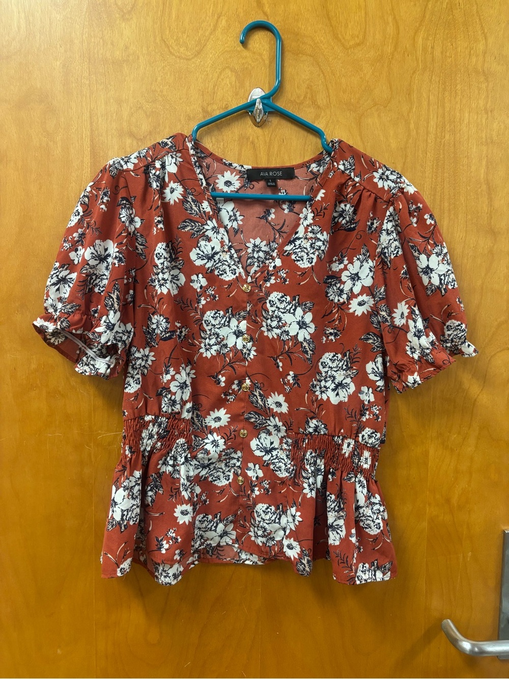 Ava Rose Rust Floral Peplum Blouse